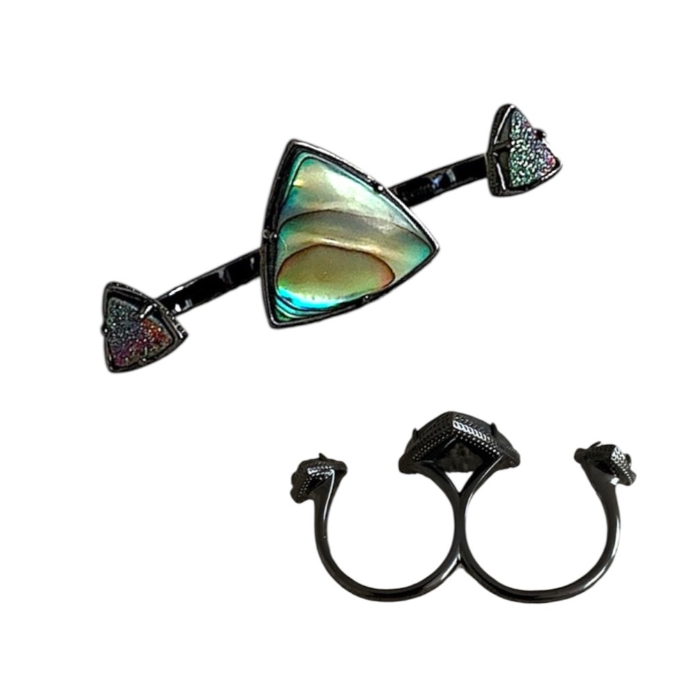 Kendra Scott Rachel Dual Ring- Gunmetal, 
 Abalone Shell, Iridescent Black Drusy